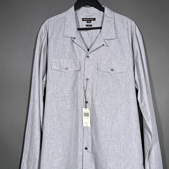 Michael Kors Slim Fit Button Up Long Sleeve‎ Heather Gray Shirt Size XXL - Picture 4 of 13
